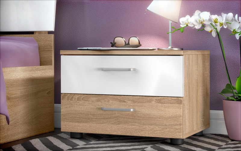 Nightstand Medeya, Sonoma oak + white gloss  1