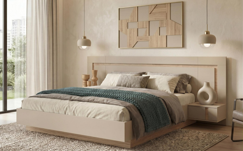 Double bed for mattress 160/200 Omonia, cashmere + honey Castello oak  1