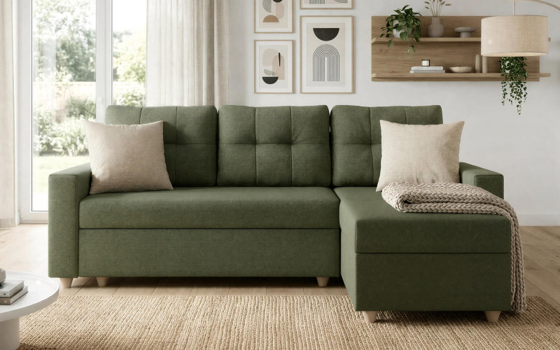 Extendable corner sofa Oslo, dark green + beige  1