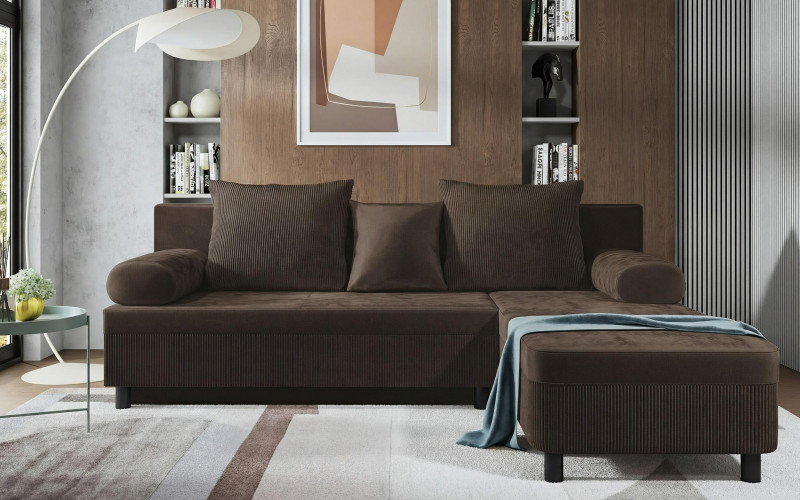 Extendable corner sofa Delano, dark brown  1