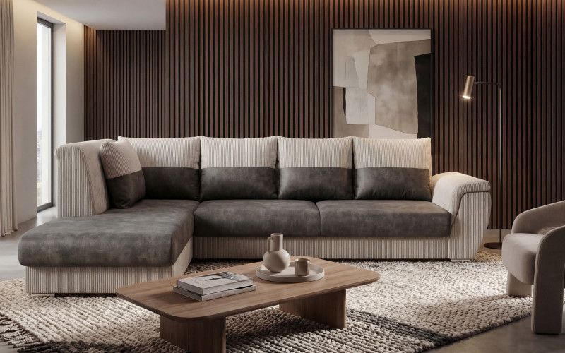 Extendable corner sofa + click-clack mechanism Sorento, dark grey + dark beige  1