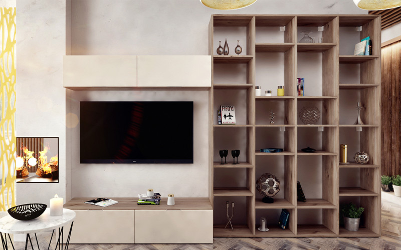 Shelf unit Pulso A, Castello honey oak + champagne  1