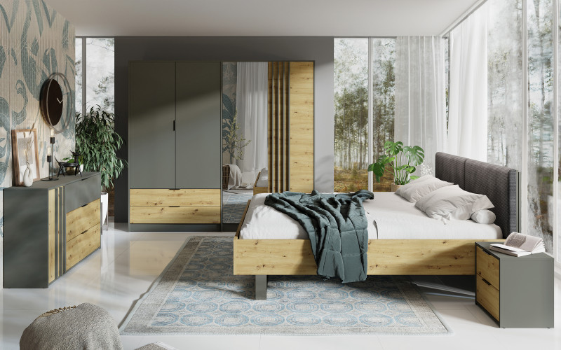 Bedroom furniture set Rimini for mattress 160/200, graphite + Artisan oak  1