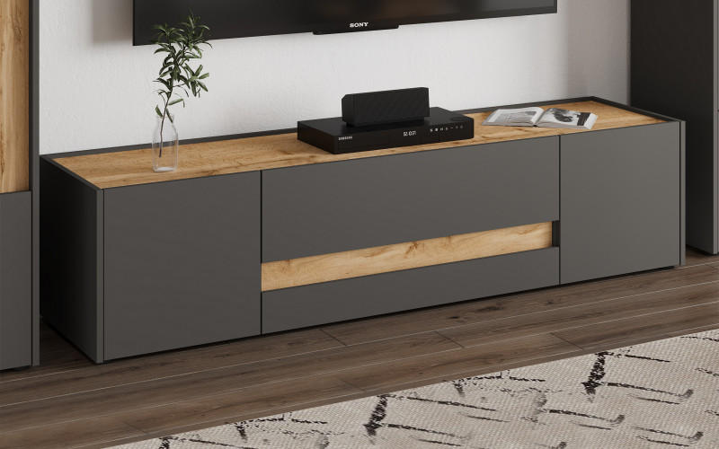 TV cabinet Brita, grey + Wotan oak  1