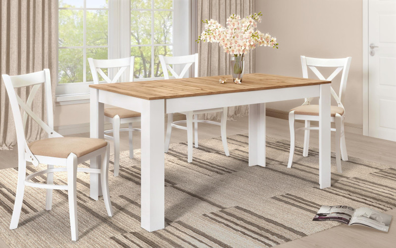 Extendable dining table Samoa 150, Wotan oak + white  1