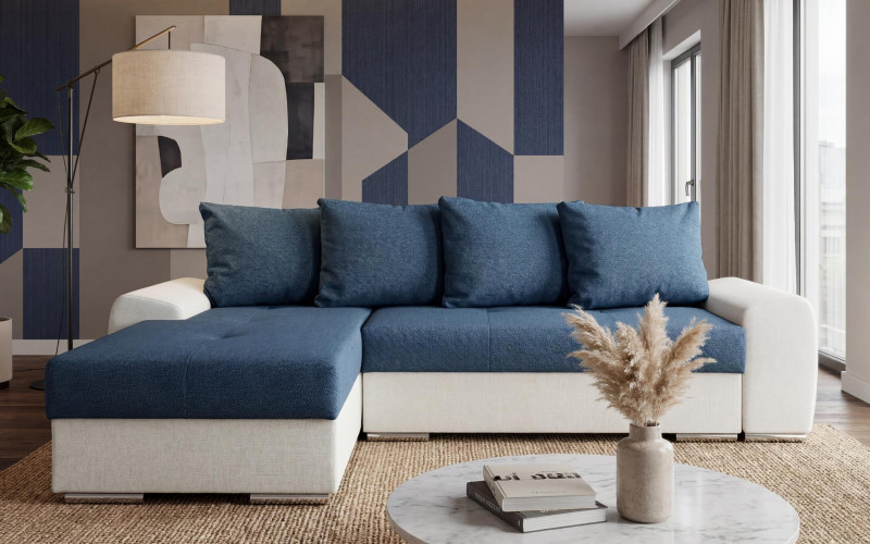 Extendable corner sofa Rolly, dark blue + light beige  1