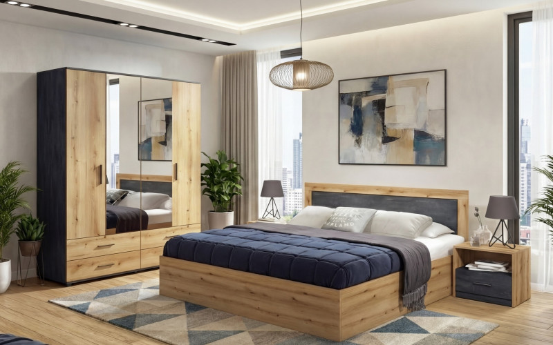 Bedroom furniture set for mattress 160/200 Philadelphia S, Evoke oak + Magma  1