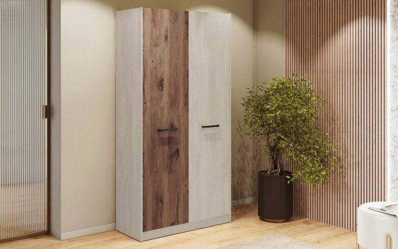 Double-winged wardrobe Ketty 1, Silk + dark Scandinavian oak  1