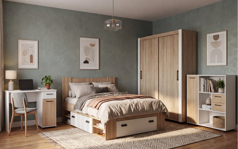 Bedroom furniture set for children's room for mattress 120/200 Nemo, white + Sonoma oak  1