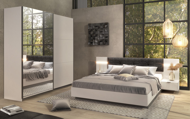 Bedroom furniture set 160/200 + LED Alinor Sense + mattress, cashmere + anthracite matt  1