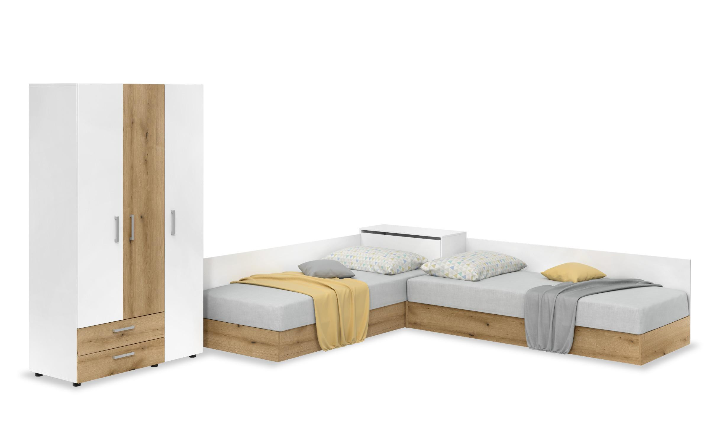 Children's bedroom furniture set Ava + 2 mattresses 82/190, white + Evoke oak  5