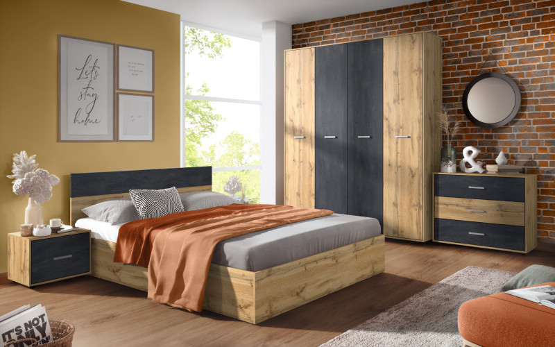 Bedroom furniture set Carmen, Wotan oak + Magma  1