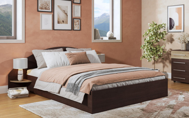 Double bed for mattress 160/200 Aura, Wenge + Sonoma oak  1