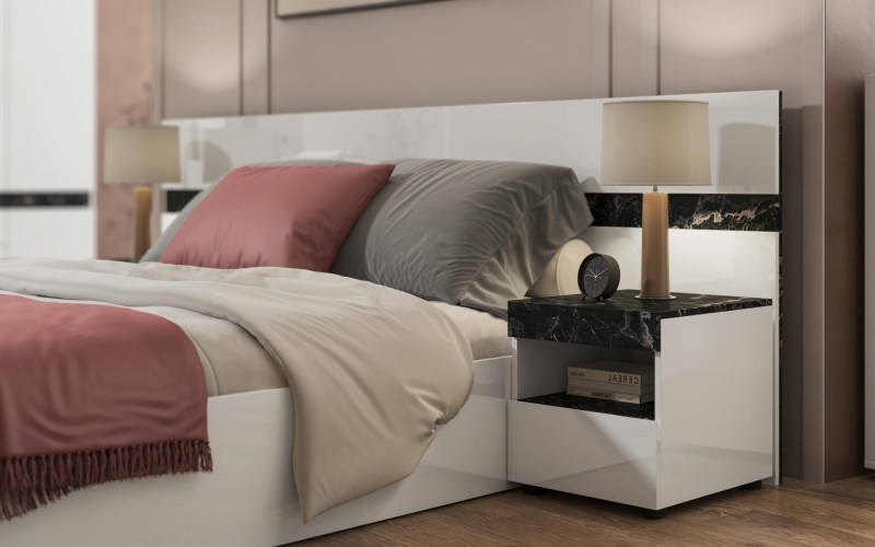 Nightstand Kalira, white gloss + Tunisia marble  1