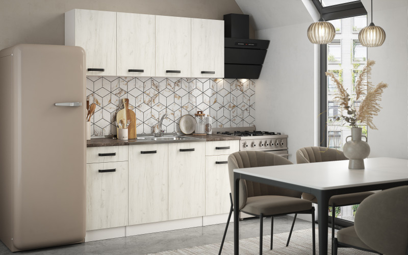 Kitchen 1.6 meters with included thermo countertop Latris, white + white Craft oak  1