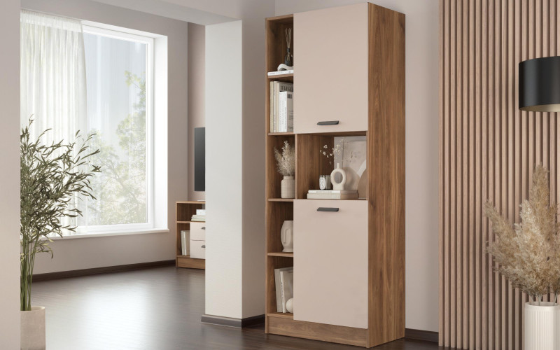 Shelf unit Delaro A, Cognac oak + cashmere  1