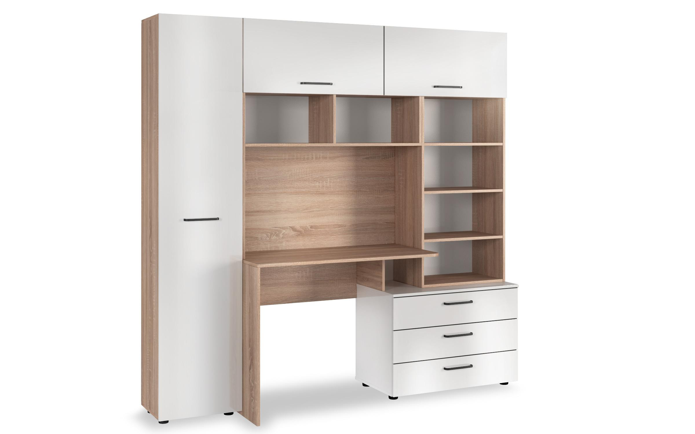 Wardrobe Diel A, Sonoma oak + white gloss  2