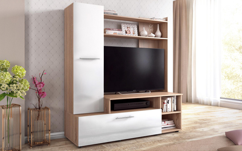 Shelf unit Iva, Sonoma oak + white gloss  1