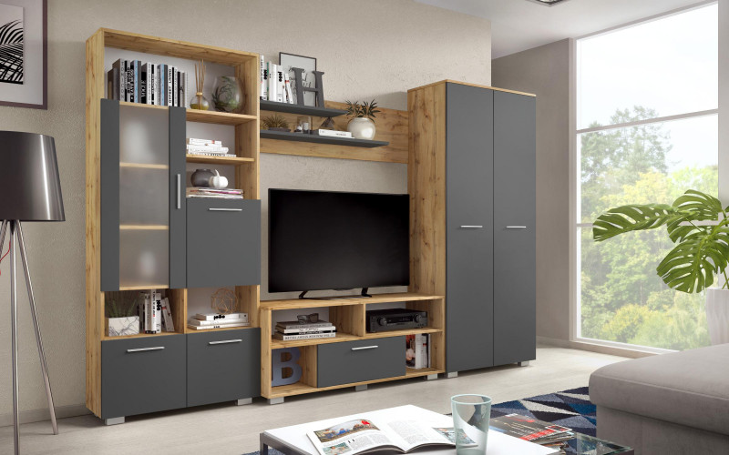 Shelf unit Sandrina II, Wotan oak + anthracite matt  1