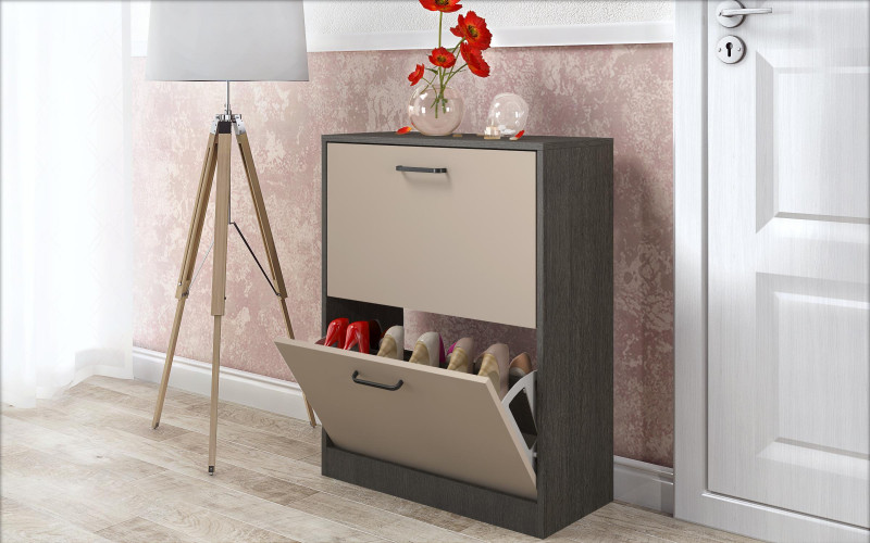 Shoe cabinet Beko 2, cashmere + Anthracite oak  1