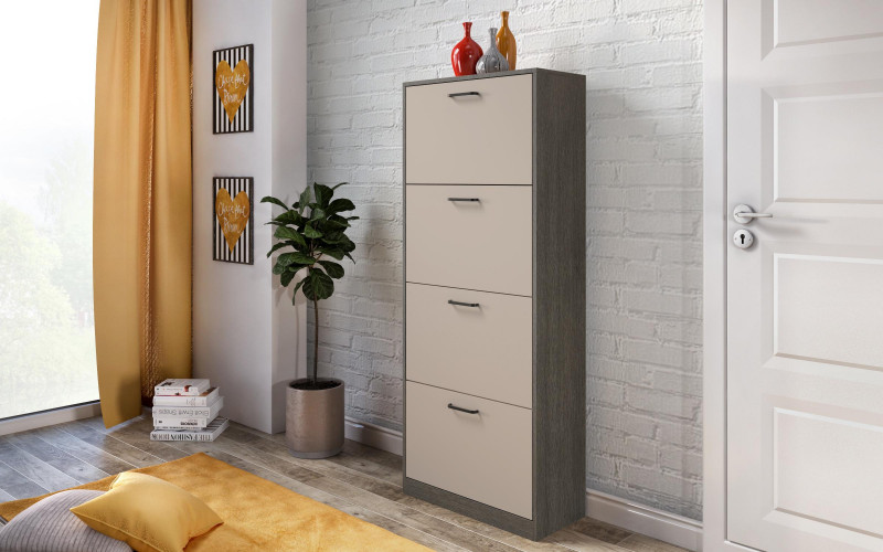 Shoe cabinet Beko 4, cashmere + Anthracite oak  1