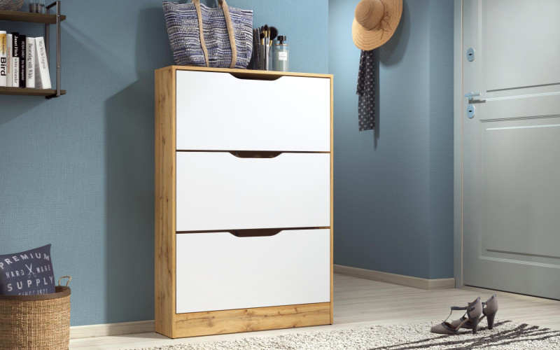 Shoe cabinet Antoan, Wotan oak + white  1