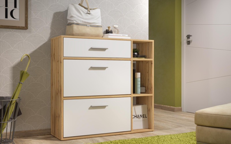 Shoe cabinet Niko, Wotan oak + white  1