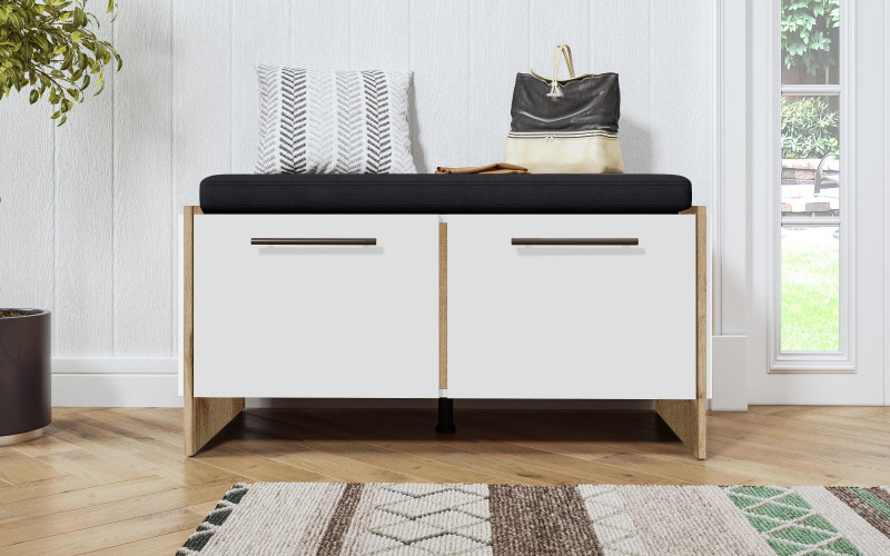 Shoe bench cabinet Camino, white + Wotan oak  1