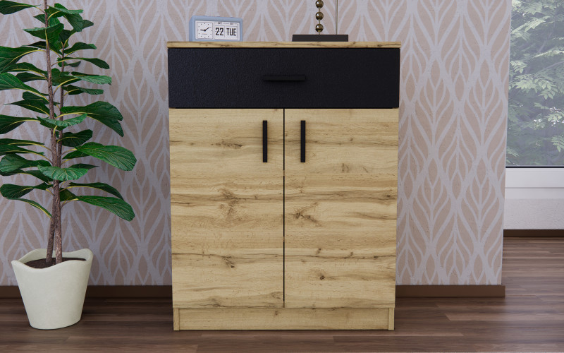 Shoe cabinet Cien, Wotan oak + black  1