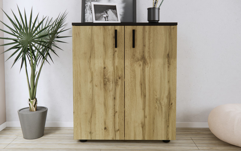 Shoe cabinet Solo, Wotan oak + black  1
