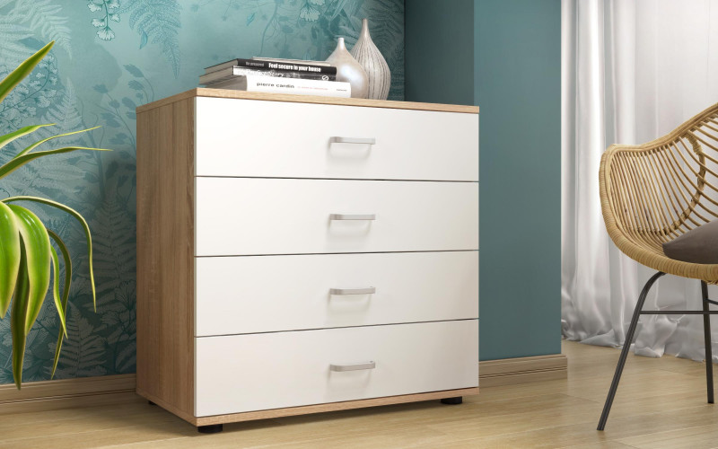 Dresser Alaska M030 with 4 drawers, Sonoma oak + white  1