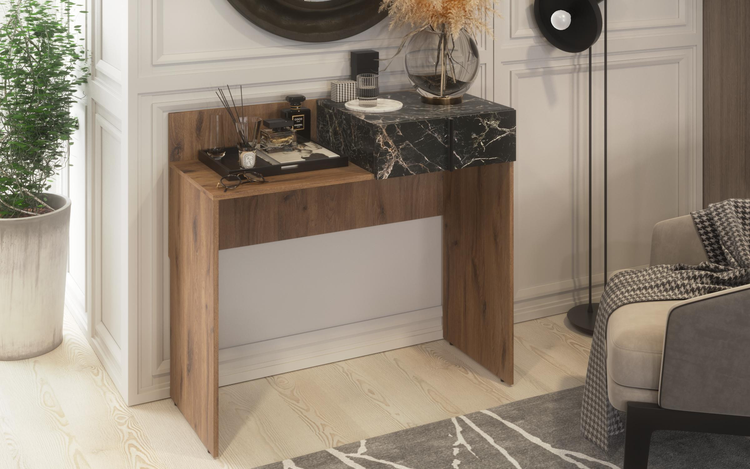 Dressing table Morocco, dark Scandinavian oak + Tunisian marble  5