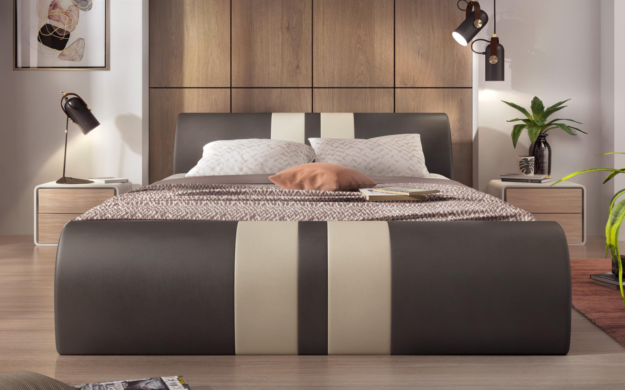 Leather double bed Imola, grey-brown + beige  3