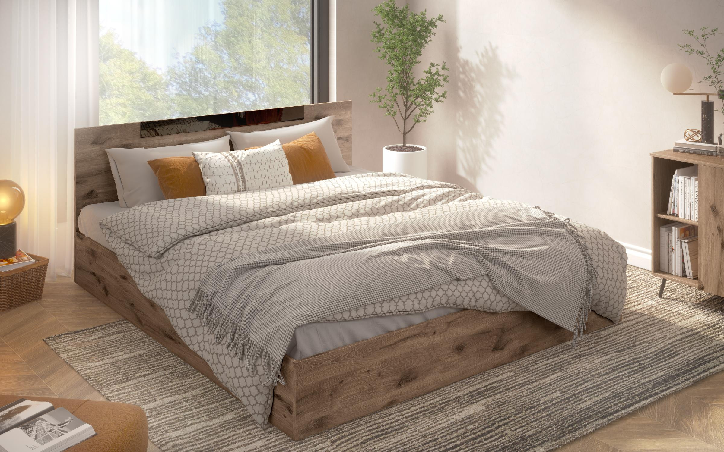 Double bed Chaterina Fresh for mattress 160/200, dark Scandinavian oak  3