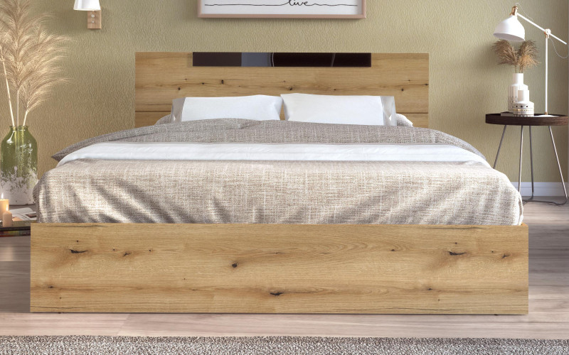 Double bed for mattress 140/200 Chaterina, Evoke oak + black lacobel  1