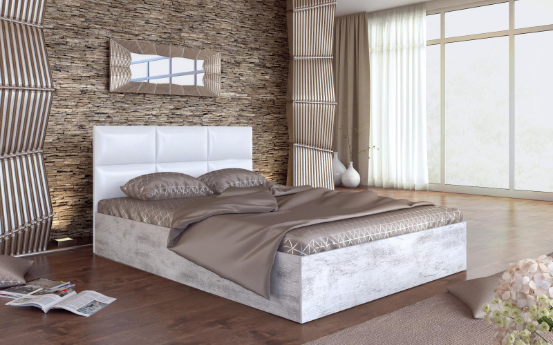 Bedroom furniture set for mattress 140/200 Estel 1, Antique oak + white leather  2