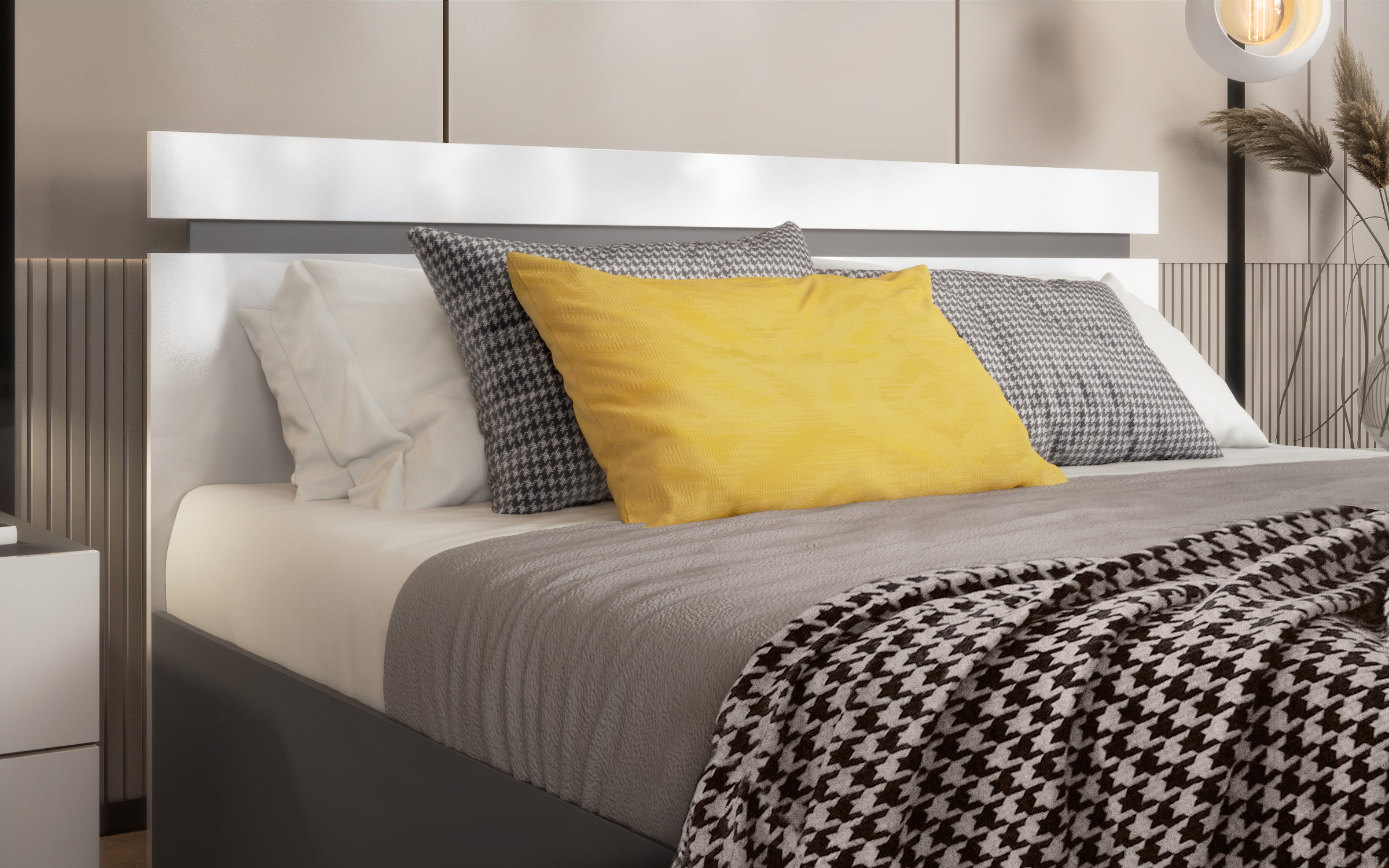 Double bed for mattress 160/200 Raya, anthracite matt + white gloss  5