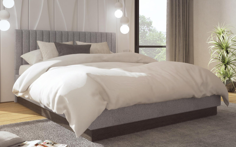 Upholstered double bed for mattress 160/200 Novela, Anthracite oak + light grey  1