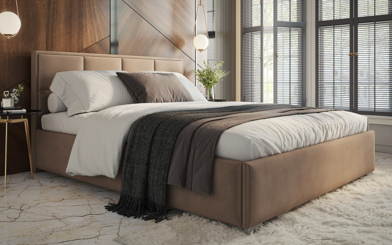 Upholstered double bed for mattress 160/200 Delanta, light brown  1