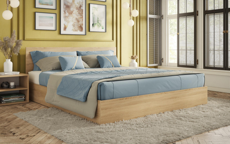 Двуспальная кровать 164/190 Иззи + матрас Neo Dream + механизм, дуб сонома  1