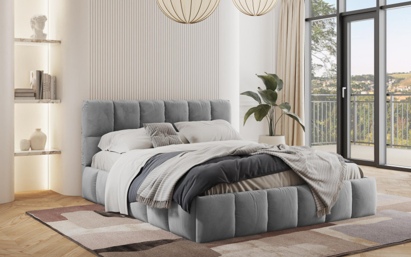 Upholstered double bed for mattress 180/200 Fiorela, grey  1