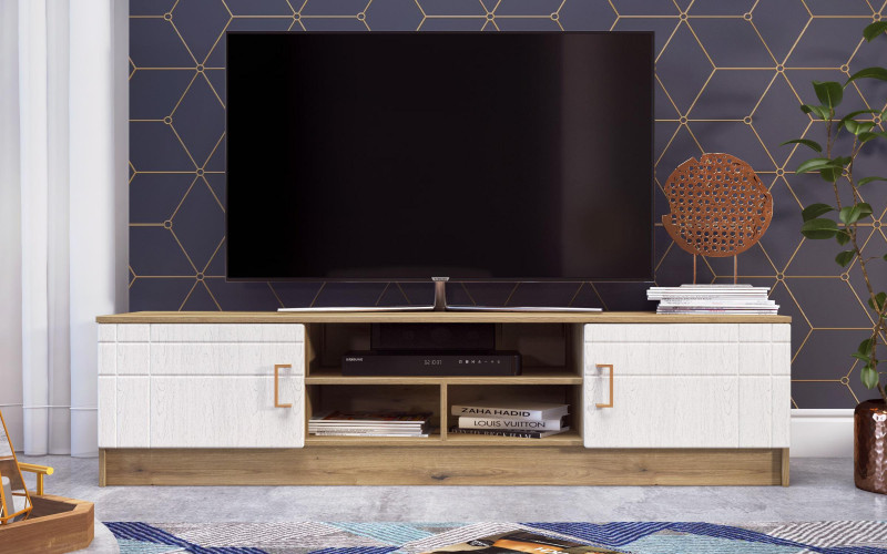 TV cabinet Suerte Vision, Evoke oak + Aspen white  1
