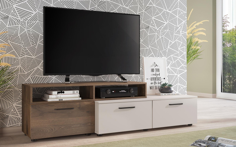 TV cabinet Shelly, dark Scandinavian oak + sand matt  1