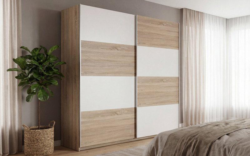 Wardrobe with sliding doors Tandem, Sonoma oak + white  1