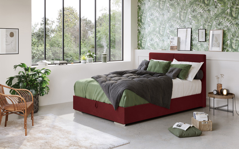Double bed Box Spring + mattress topper 140/200 Vindy, burgundy  1