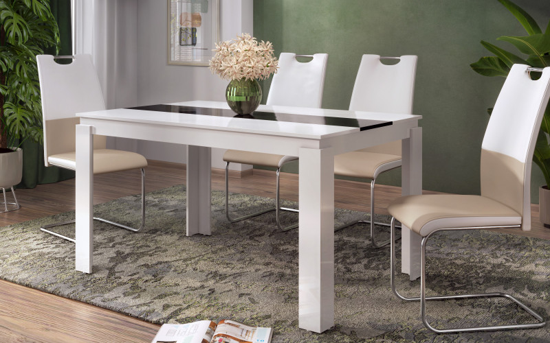 Dining table Phoenix 140, white + black gloss  1