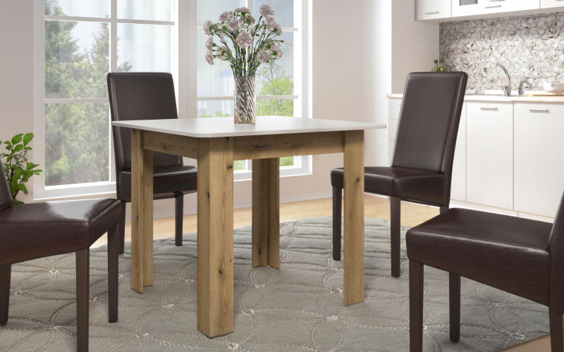 Sample Dining table, Evoke oak + Aspen white  1