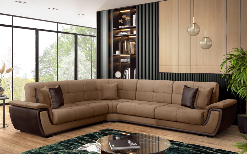 Living room corner  Princess, light brown + dark brown leather  1