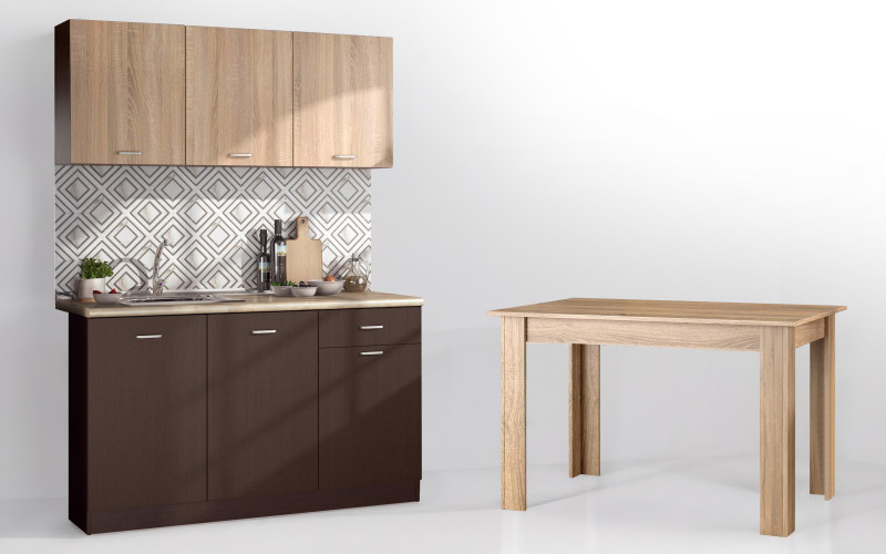 Kitchen with included thermo countertop + dining table Kitchen Lora 5 + dining table, Wenge + Sonoma oak  1