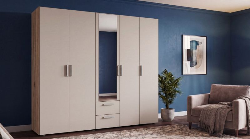 Wardrobe with clothes rod Bruno XL 1, cashmere + honey Castello oak  1